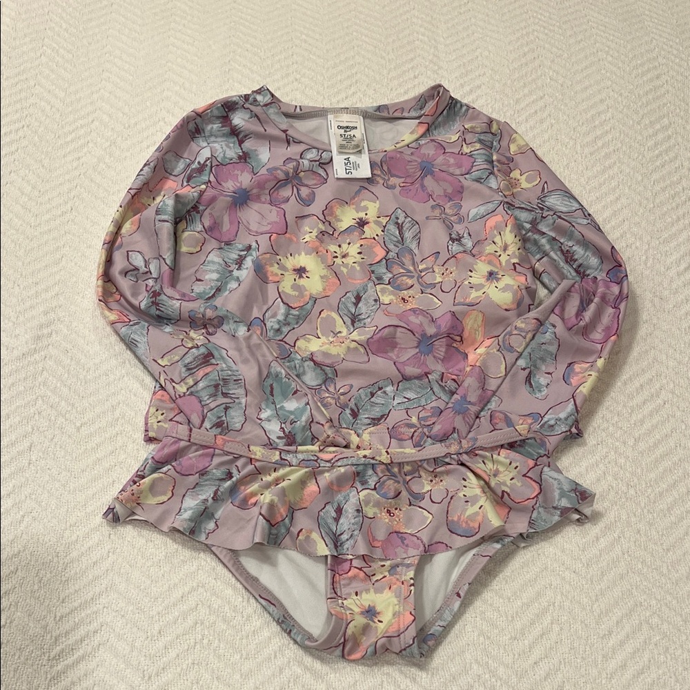 OshKosh B'gosh Floral Kids Swim Rashguard - Pink and Yellow